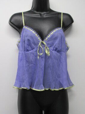 Y2K 2002 Victoria’s Secret Sheer Purple Mesh Pleated Babydoll Cami Top sz S